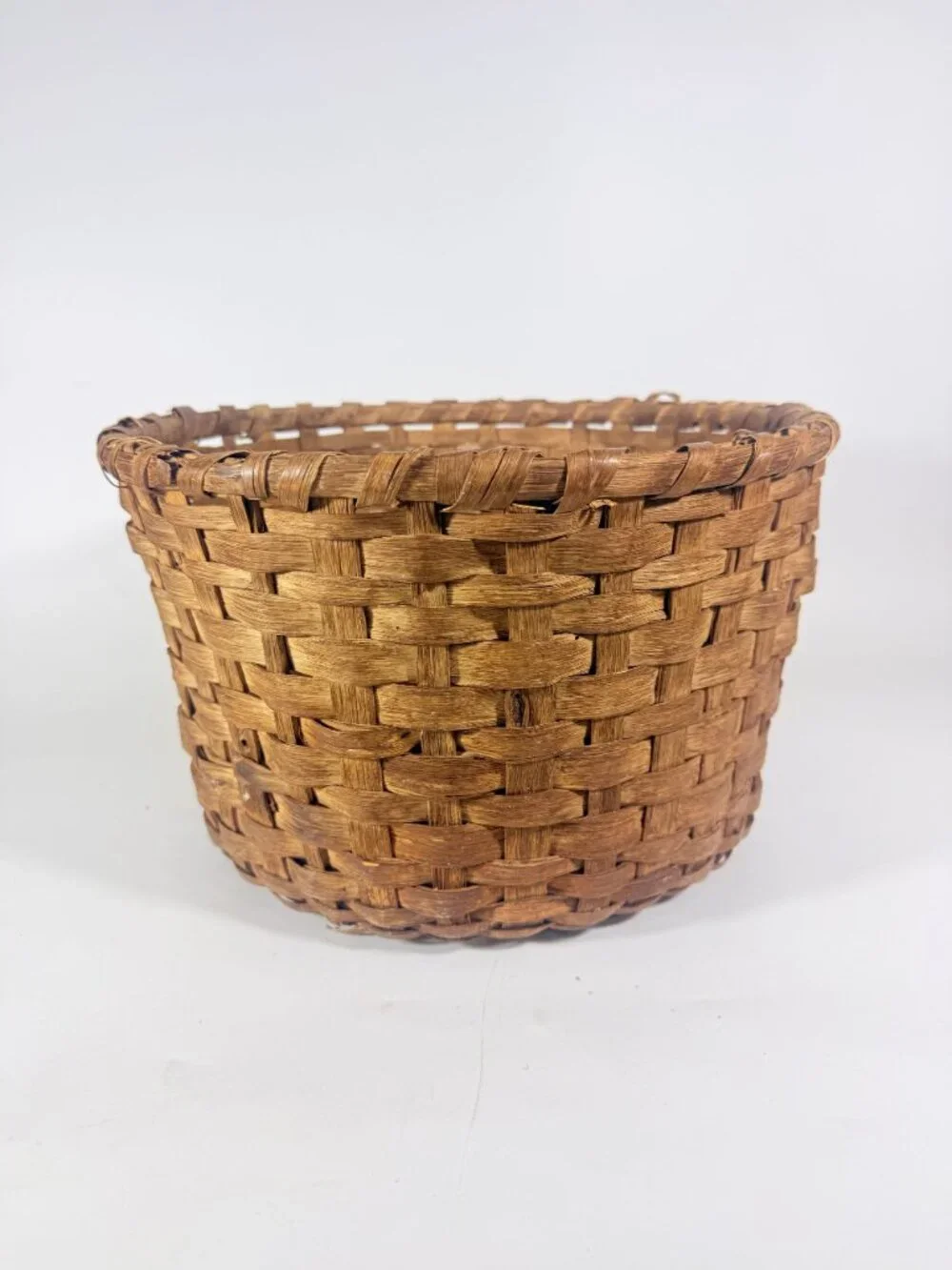 Basket Antique Splint Oak Woven Cotten Harvest Picking North Carolina Handmade